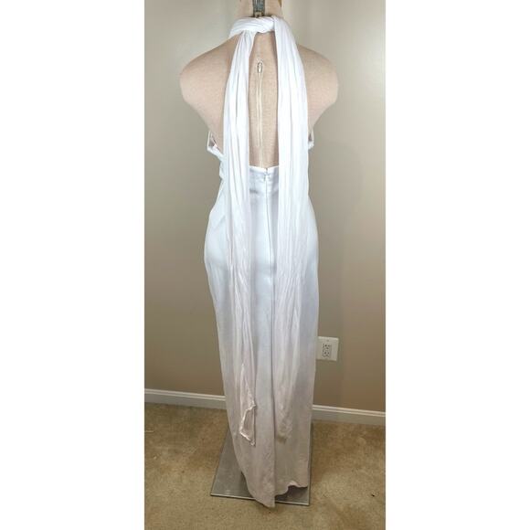 Helsa Amber Sheer Mesh Halterneck Tie Bodycon White Maxi Dress Size Medium - Picture 9 of 11